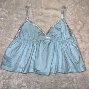 Light Pastel Blue Lace Bow Babydoll Tank Top Size Medium